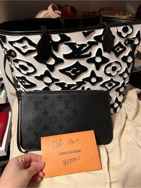 Louis Vuitton Black and White Monogram Canvas Tote with Black Pouch limited edi